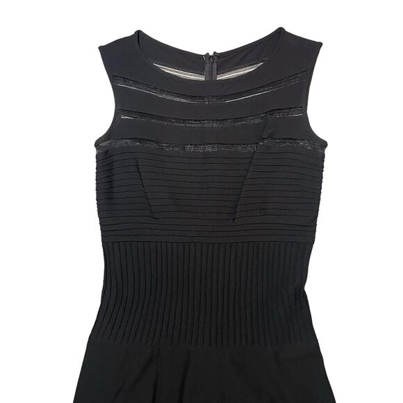 Tadashi Shoji Sleeveless Mesh Stripe Jersey Dress Fit & Flare Black - Size Small - Picture 4 of 11